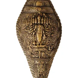 Exotic India Yellow Vishvarupa Conch Shaped Brass Wall Decor-picture-13