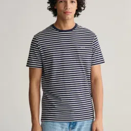 Gant Blue Cotton Regular Fit Striped T-Shirt-image-24