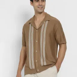 American Eagle Brown Cotton Regular Fit Striped Polo T-Shirt image 4