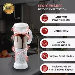 Wonderchef 400 W 22000 RPM White Nutri-Blend Mixer (63152297) image 3