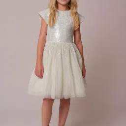 Cherry Crumble By Nitt Hyman Girls Beige Flared Embellished Dress-picture-40