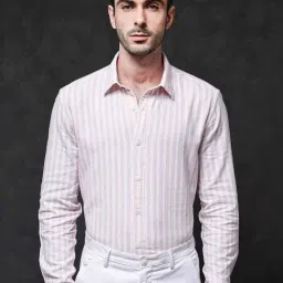 Rare Rabbit Peach Regular Fit Stripes Shirt image 4