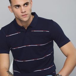 r.code by the roadster life co. R Code by The Roadster Life Co Men Striped Polo Collar Pure Cotton T-shirt-picture-46