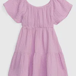 GAP Girls Self Design Tiered Extended Sleeves Pure Cotton Relaxed Fit A-Line Midi Dress image 4