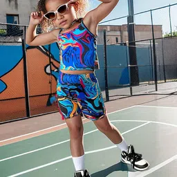 INCLUD Girls Printed Shoulder Straps Top With Shorts image 4