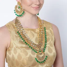 shining diva fashion Latest Gold Plated Kundan Pearl Stylish Fancy Wedding Necklace Jewellery Set for Women image 5