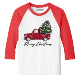 KNITROOT Full Sleeves Merry Christmas Print Tee - Red & White-picture-14