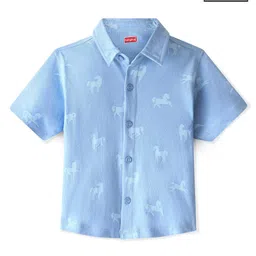 Babyhug 100% Cotton Knit Half Sleeves Shirt Horse Print - Blue-picture-10