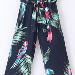 CrayonFlakes Forest Theme Leaves & Birds Printed Belted Palazzo - Navy Blue-picture-34