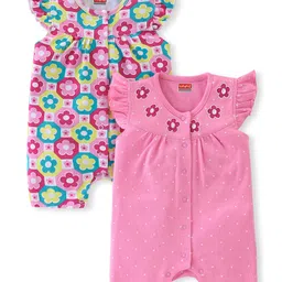 Babyhug 100% Cotton Knit Sleeveless Romper with Frill Detailing Polka Dot &  Floral Print  Pack of 2 - Multicolour-picture-19