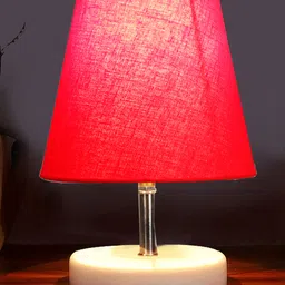 Devansh Red cotton Round Wood white Table Lamp image 1