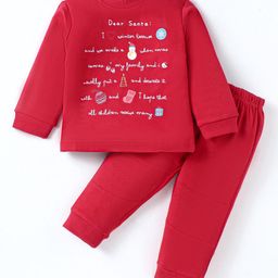 Zero Interlock Knit Full Sleeves T-Shirt & Jogger Set with Text Print - Red-picture-45