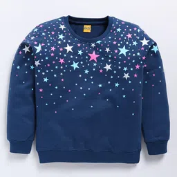 Kidcity Full Sleeves Stars Printed Sweatshirt - Airforce Blue-image-2
