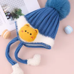 Babyhug Woollen Cap With Cord & Bunny Applique Navy Blue - Diameter 13 cm-picture-14