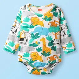 Babyhug 100% Cotton Interlock Knit Onesies With Animal Print - White-picture-11