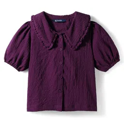 Pine Kids Cotton Woven Half Puffed Sleeves Solid Color Top - Purple image 1