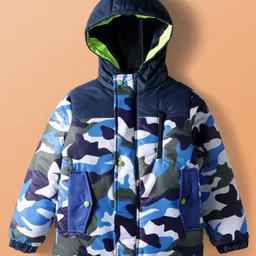Pine Kids Woven Full Sleeves Hooded Padded Jacket With Camouflage Print - Multicolor-picture-37