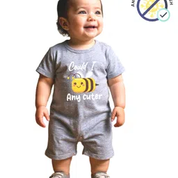 COCOON ORGANICS 100% Cotton Knit Half Sleeves Could I Bee Any Cuter Text Printed Anti Microbial Romper - Grey Melange-picture-15
