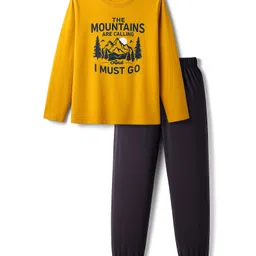 kookie kids india Kookie Kids Single Jersey Knit Full Sleeves Night Suit With Text Print - Yellow & Black-picture-36