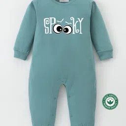 BLUSHES 100% Cotton Knit Halloween Theme Full Sleeves Spooky Text Printed Romper - Olive Green-picture-23
