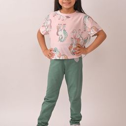 Anthrilo Girls Summer Unicorn Star Printed Round Neck T-Shirt With Leggings-picture-31