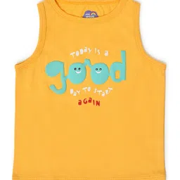 Mi Arcus  Cotton Sleeveless Patel Crumple Tie & Dye With Text Print Tees Pack of 2 Yellow & White image 3