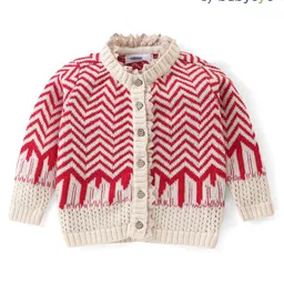 Babyoye Eco-Conscious Cotton Full Sleeves Front Open Sweater with Chevron Design - Pink image 2