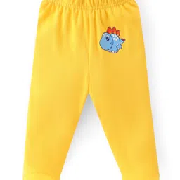 Babyhug Cotton Footed Bootie Leggings Striped & Dino Print Pack of 3 - White Blue & Yellow image 2