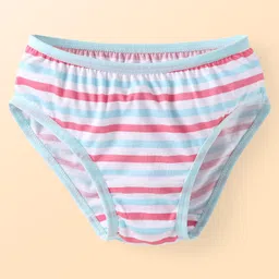 Babyhug Single Jersey Knit Panties Pack of 3 with Floral Polka Dots & Stripe Print - Pink & Light Blue image 2