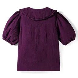 Pine Kids Cotton Woven Half Puffed Sleeves Solid Color Top - Purple image 2