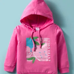 Tango Looper Knit Full Sleeves Winter Wear Hooded T-Shirt & Lounge Pant Set with Apple Print - Dark Pink image 2