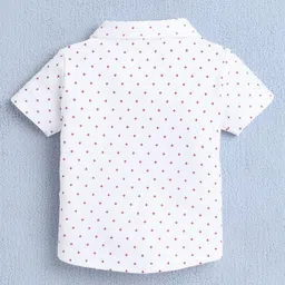 BUMZEE Cotton Half Sleeves Stars Printed Shirt Shorts With Suspender Bow & Cap Set - White & Red image 4