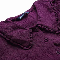 Pine Kids Cotton Woven Half Puffed Sleeves Solid Color Top - Purple image 3