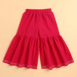 The Magic Wand Cotton Woven Three Fourth Sleeves Ikat Printed & Gota Lace Embellished Kurti Sharara Set - Fuchsia image 4