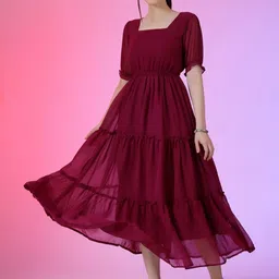Femvy Women Tiered Fit & Flare Midi Dress-image-57