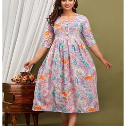 NEVISHA STYLE Cotton Woven Three Fourth Sleeves Floral Printed Maternity Dress With Side Seam Nursing Access - Lavender image 5