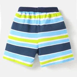 Babyhug Cotton Single Jersey Knit Striped Shorts With Leafy Print Pack of 3 - Lime Green & Navy image 5