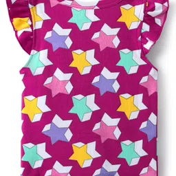 Babyhug 100% Cotton Knit Frill Sleeves Front Open Jhabalas with Polka Dot Star Print Pack of 3 - Purple & Yellow image 5