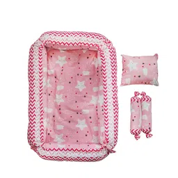 LOREM Infants Pink & White Printed Tub Bed with 3 Pillow Set-picture-42
