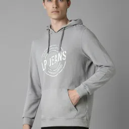 Louis Philippe Grey Cotton Regular Fit Printed Hooded Sweatshirt image 3