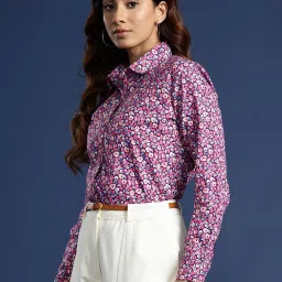 Hancock Burgundy & Pink Cotton Floral Print Shirt image 3