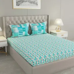 Raymond Home Jazzy Blue 120 TC Cotton Queen Bedsheet with 2 Pillow Covers-picture-29