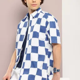 Kook N Keech Pure Cotton Geometric Printed Drop-Shoulder Sleeves Oversized Casual Shirt-picture-40