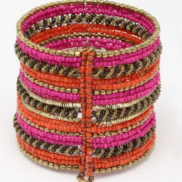 Moedbuille Handcrafted Pink & Orange Beads Studded Afghan Design Contemporary Bracelet image 3