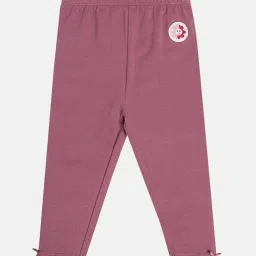 MINIKLUB Girls Red & Plum Cotton Printed Full Sleeves Legging image 3