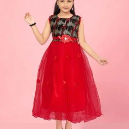 Aarika Kids Red & Black Applique Gown-picture-45