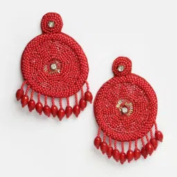 Moedbuille Handcrafted Red Beads and Pearls Contemporary Tasselled Design Silver Earrings image 3