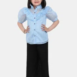 One Friday Kids Blue Striped Regular Fit Top image 3