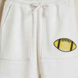 Allen Solly Boys White Cotton Regular Fit Embroidered Track Pants image 3