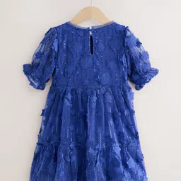 NEXT Girls Floral Puff Sleeve Applique Net Fit & Flare Dress image 4